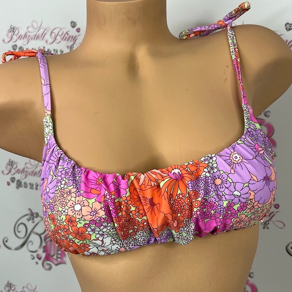 Ninety-nine bikini top milk maid flowers tie up Mint and Floral Bikini Top